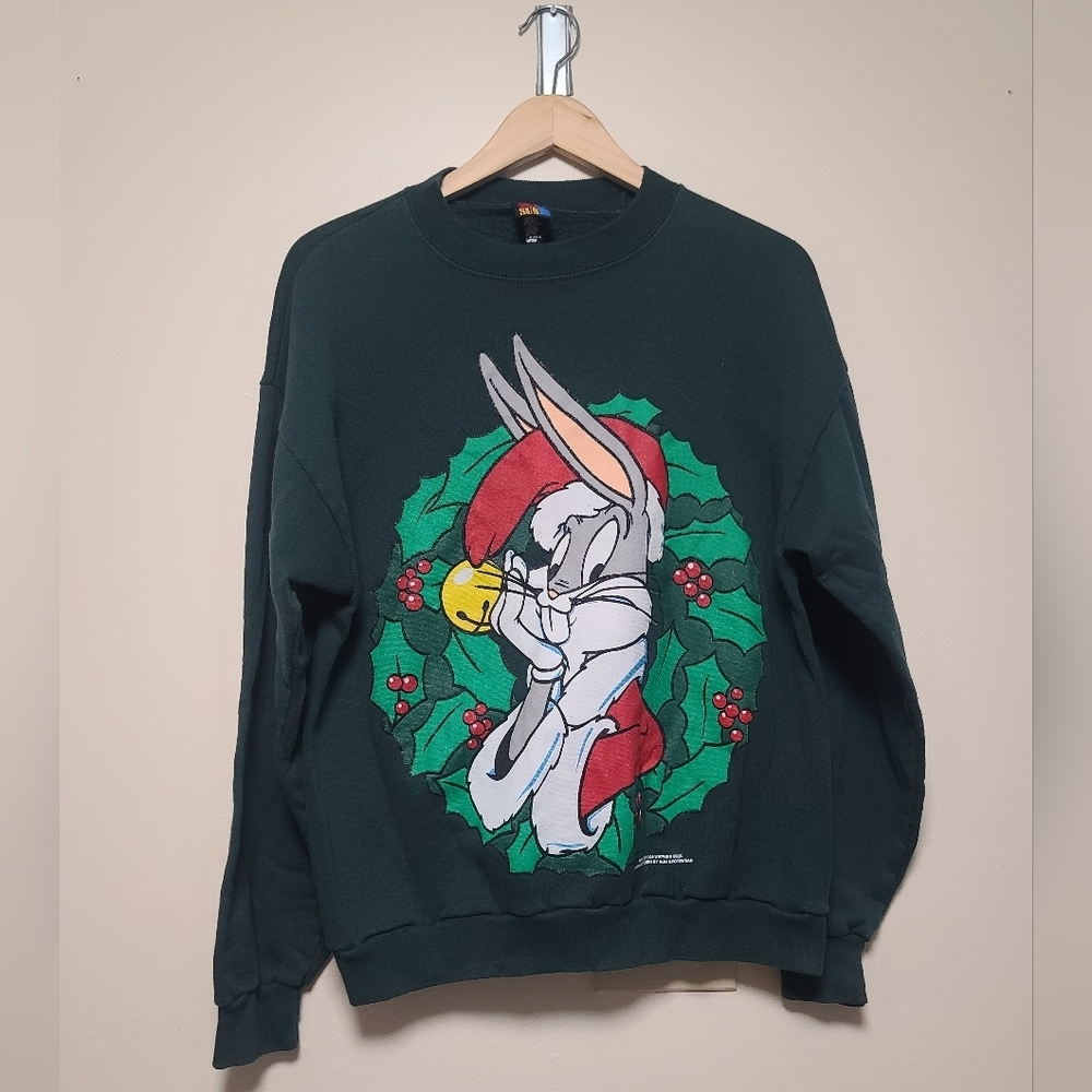 Vintage Bugs Bunny Warner Bros Cartoon Character Sweatshirt Big Print sz l